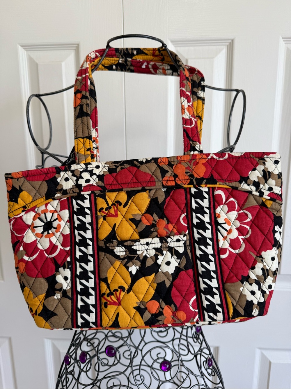 Vera Bradley quilted tote bag floral cotton, shoulder bag retired pattern, large